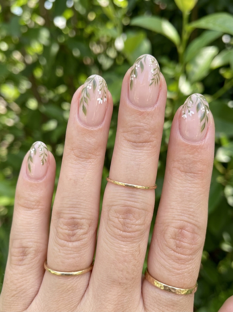 Green Floral Nails